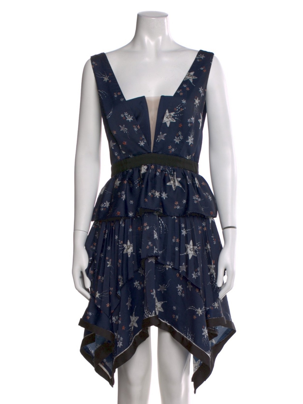 Self-Portrait Navy Star Print Handkerchief Hem Dress